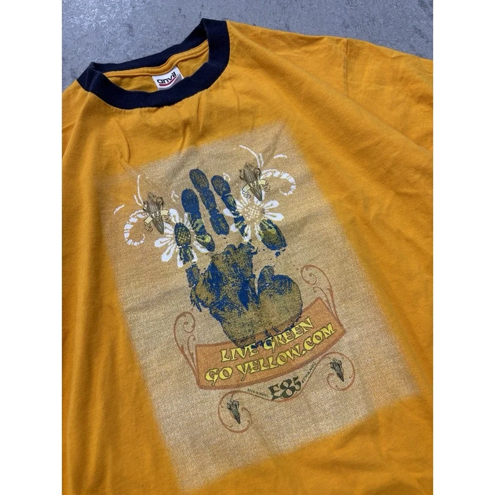Vintage Anvil "Live Green Go Yellow" ringer tee in a men's medium - Picture 2 of 4